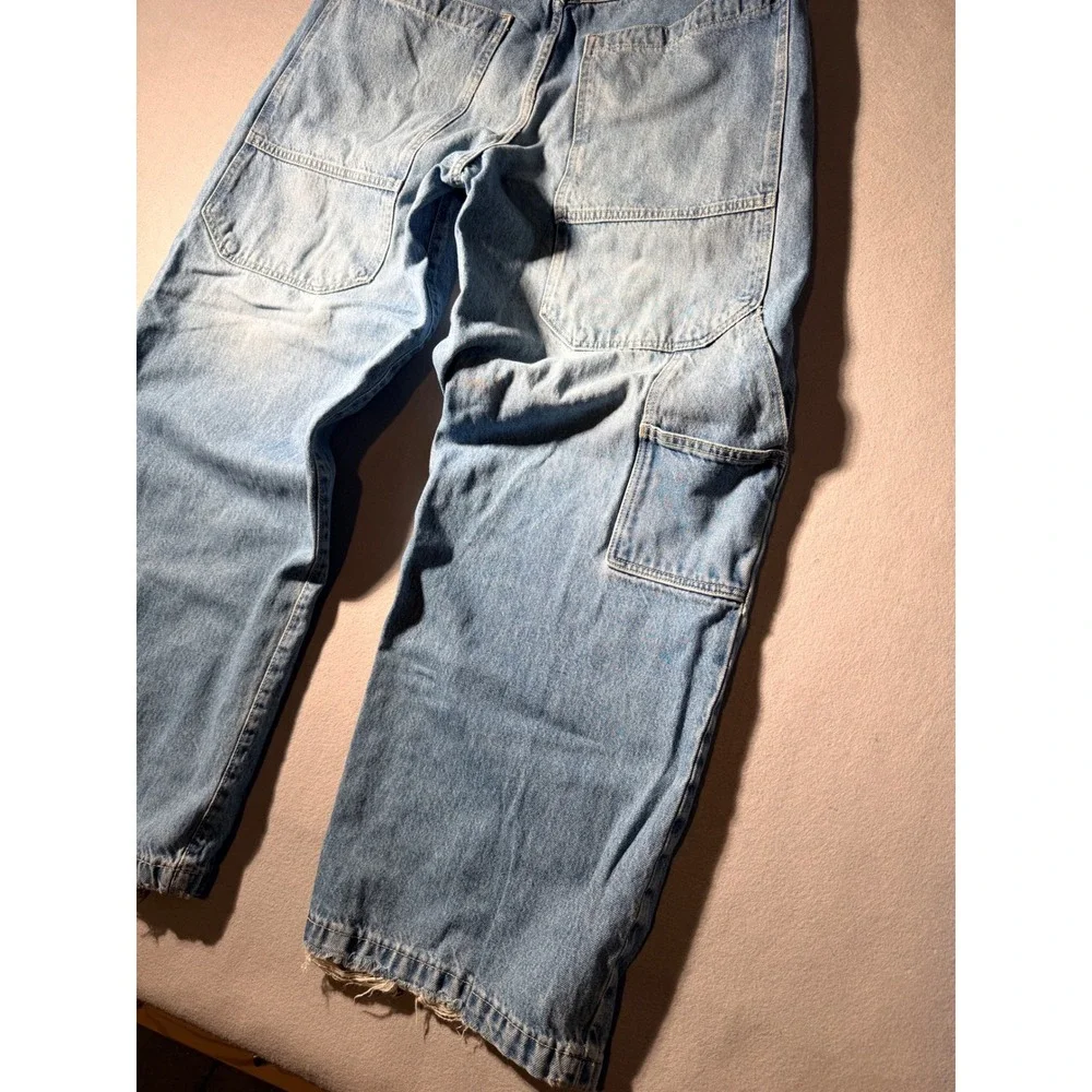 Aeropostale Carpenter Jeans Mens 34/32 Light Blue Baggy Utility Distressed Hem